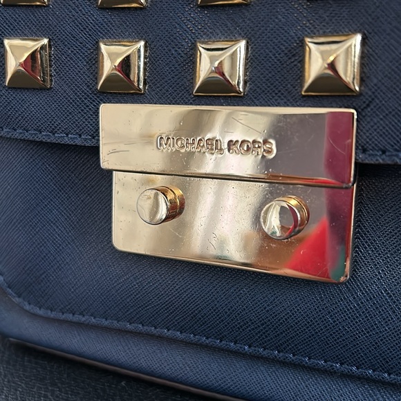 Michael Kors Navy Blue Leather Studded Sloan Shoulder Bag - Picture 2 of 5